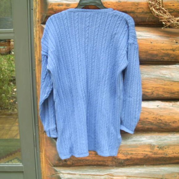 Vintage Merit Awards Blue V-Neck Cable Knit Cotton Sweater Size S/M - Picture 2 of 4